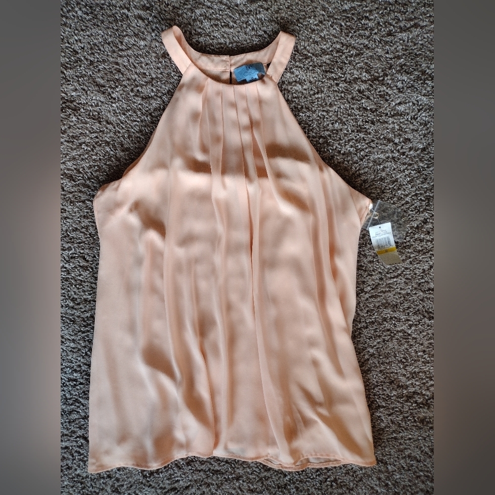 CeCe Pleated Halter Neck Sleeveless Peach Blouse Medium NWT - Picture 1 of 9